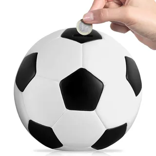 Spardose Fußball, 19 cm Kreative Sparschwein, Fußball Spardose, Basketball Spardosen, Bruchsichere Münzbank für Deko, Geschenk, Spielzeug, 19 * 19 * 18cm, Schwarz Weiß