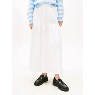 Maxirock TOMMY JEANS "TJW POPLIN TIERED MAXI SKIRT", Damen, Gr. S (36), beige (ecru), Web, Obermaterial: 100% Baumwolle, unifarben, A-Linie knöchellang, Röcke Maxirock