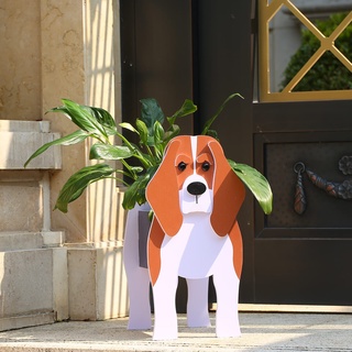 Gochoi Kleiner Beagle Hund Blumentopf Geschenke Pflanzkübel PVC Rechteckig Blumentöpfe Tier für Den Planzenkübel,Innengarten Sukkulenten Pflanzgefäße S Beagle