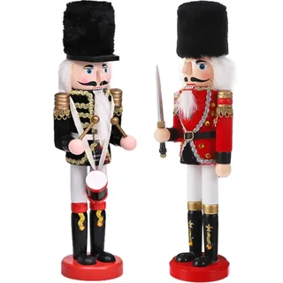 KAHEIGN 2Pcs Nussknacker Figuren Holz Nussknacker Soldaten, 30cm Traditionelle Weihnachten Nussknacker Figuren Deko aus Kiefernholz für Zuhause Weihnachtsdekoration Weihnachtsschmuck