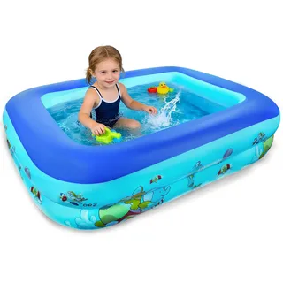 Aufblasbares Planschbecken für Kinder, 120 cm Schwimmbecken Kinder Swimmingpool, Tragbare Badewanne Aufblasbar, Aufblasbarer Pool Rechteckig, Kinderpool Planschbecken Rechteckig für Indoor Outdoor
