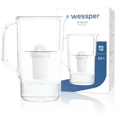 Wessper Wasserfilter Kanne 3,3 Liter, Wasser Karaffe mit LED-Zählwerk, Karaffe mit Classic Filter, Aktivkohle Wasserfilter, Kompatibel mit Brita Filter Classic – Weiß