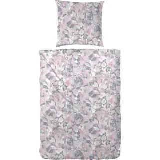Primera Blätter Baumwolle Rosa/Grau 155 x 220 cm + 80 x 80 cm