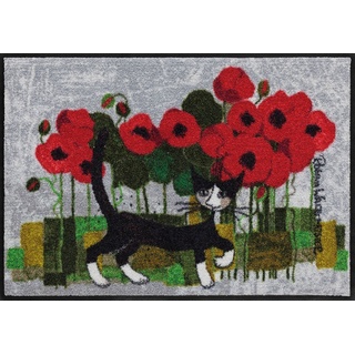 SALONLOEWE Rosina Wachtmeister Fußmatte Lifestyle Poppywalk 50x75 cm Eingangs-Matte Fussabtreter Katzen bunt Blumen waschbar