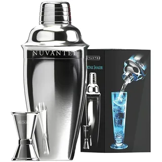 Nuvantee Cocktailshaker Set - Premium Bar Kit mit kostenlosem Messbecher - Cocktailrezepte - 0,7L Edelstahl Cocktail Shaker - Martinishaker, Mixer mit Sieb