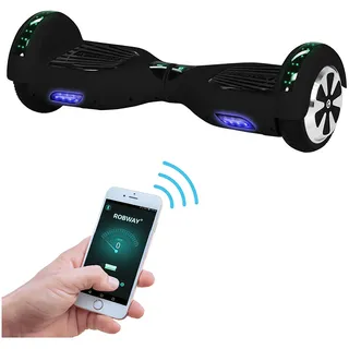 ROBWAY W1 Hoverboard | Elektroroller 700 Watt - 6,5 Zoll - 15 km/h - Bluetooth - LEDs - Soundeffekt - Smart Elektro Scooter - Jugendliche & Erwachsene - Schwarz