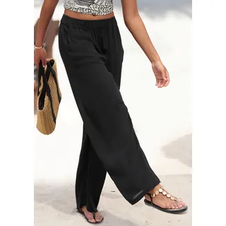 Palazzohose S.OLIVER "aus leichter Viskoseware", Damen, Gr. 38, N-Gr, schwarz, Crêpe, Obermaterial: 100% Viskose, unifarben, figurumspielend bodenlang, Hosen Palazzohose, mit breitem Bund und Taschen, luftige Sommerhose aus Crepé-Qualität, Topseller