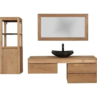 Badmöbel Set MARK | Teakholz | langlebig & feuchtigkeitsresistent (90cm Breit) - Braun