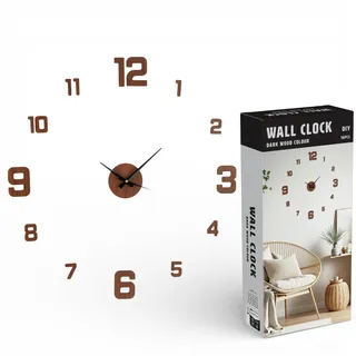 MIJOMA DIY Wanduhr mit Zahlenstickern – Moderne Wanduhr in Holzoptik – Leise, Batteriebetrieben, Große 3D Ziffern – Minimalistische Uhr zum Kleben für Wohnzimmer & Büro (Holzoptik dunkel)