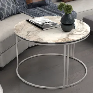 Couchtisch ’Aulum’ 50 x 70 cm Marmor, weiß / Silber - Weiß