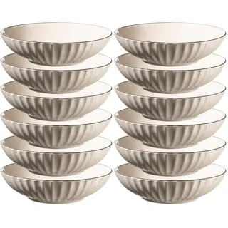 MÄSER Serie OSITA, Suppenteller für 6 Personen aus hochwertigem Keramik, tiefes Teller Set, Retro-Design, Steinzeug, Weiß (Packung mit 2)