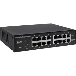 InLine PoE+ Gigabit Netzwerk Injektor Hub 8 Port 1Gb/s 19" 1HE
