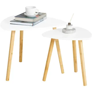 SoBuy Beistelltisch Weiß Bambus 55 x 45 x 55 cm
