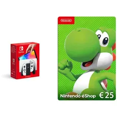 Nintendo Switch (OLED-Modell) Weiss + Nintendo eShop Card | 25 EUR Guthaben (Download Code)