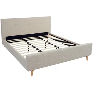 Mendler Polsterbett HWC-J98, Bett Doppelbett Bettgestell mit Lattenrost, Massivholz ~ 180x200cm creme-beige
