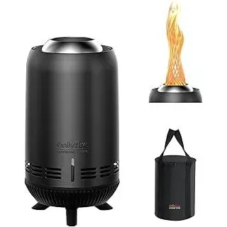 onlyfire Raucharmer Tischkamin, Outdoor Feuerschale mit Tragetasche, Edelstahl Feuerstelle für Garten/Terrasse/Balkon, Tischfeuer für Pellets und Holz, 15x30,5cm, Schwarz
