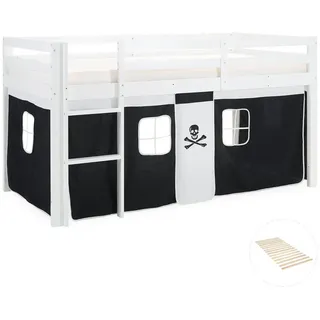 Homestyle4u Hochbett Lattenrost 90/200 cm Pirat , Weiß, Schwarz , Holz , Kiefer , 90x200 cm , Babymöbel & Kindermöbel, Kinderzimmer & Jugendzimmer, Kinderbetten, Hochbetten