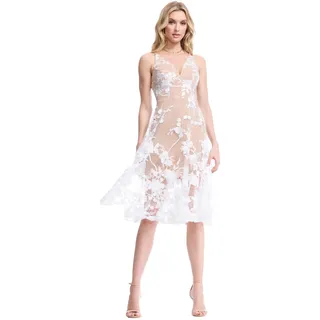 Dress the Population Damen Audrey Spaghettiträger, Midi, A-Linie, 3D-Blumenkleid Kleid für besondere Anlässe, Weiß/Nude, X-Klein