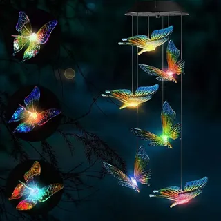 Solar Schmetterling Windspiel für Draußen, 6 LED Solar Farbwechsel Hängeleuchte, Wasserfest Solarleuchten Schmetterling Windspiel für Garten Baum Terrasse Deck Hinterhöfe Balkon Muttertagsgeschenke