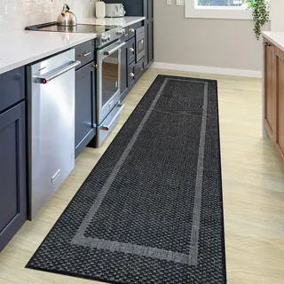 my home Teppich »Venedig Bordüre auch als Läufer erhältlich« rechteckig 3 mm Höhe In- und Outdoor geeignet, Sisal-Optik, Wetterfest & UV-beständig, schwarz