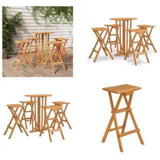 vidaXL 5 tlg. Bar Set Klappbar Massivholz Teak - Bar-Set - Bar-Sets - Holz Bar-Set - Bartisch-Set - Braun