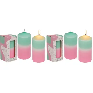 Stumpenkerze mit Farbverlauf, rosa/mint ca. 12 x 6 cm, in Geschenkbox (Packung mit 2)