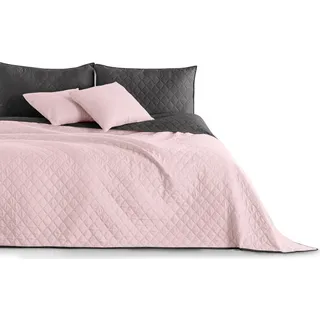 DecoKing 32893 Tagesdecke 220 x 240 rosa Graphit anthrazit grau Bettüberwurf zweiseitig Steppung pflegeleicht powderpink Charcoal Axel