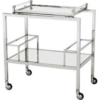 Casa Padrino Luxus Bar Trolley Servierwagen aus Edelstahl und Glas 72 x 47 x H. 72 cm - Luxus Hotel & Restaurant Einrichtung Möbel - Silber