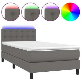 vidaXL Boxspringbett mit Matratze & LED Grau 80x200 cm Kunstleder