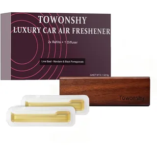 Towonshy Auto Duft Kompatibel mit Rituals Parfüm, Elegante Holzhalterung Autoduft, Herren Auto Lüftungsauslass Lufterfrischer, 2PC Limette Basilikum Mandarine & Schwarzer Granatapfel Natürlicher Duft