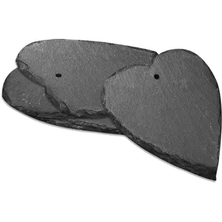 mtb more energy 4er Set Schiefer Schilder Täfelchen - 7 x7 cm - Herzform mit Loch - zum selbst Beschriften für Garten, Haushalt, Basteln, Geschenke