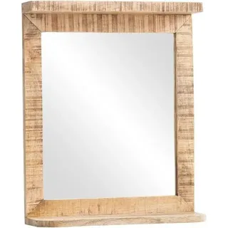 Spiegel Caribou 52x62, Badspiegel mit Holzrahmen, Rustikal mit Ablage - Braun