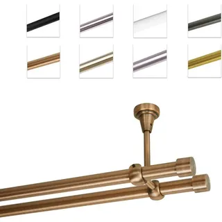 MDEKOR Gardinenstange Vorhangstange 19 mm mit Endkappen, einfache Montage, Decke, 2-läufig, Kupfer 280 cm | Kupfer