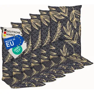 NYVI Gartenstuhl Auflagen Hochlehner 6er Set Barcelona - UV-Beständig, Atmungsaktiv, Strapazierfähig - Hochlehnerauflagen Sitzkissen Outdoor - Sitzauflagen für Gartenstühle 118x50cm Goldene Blätter