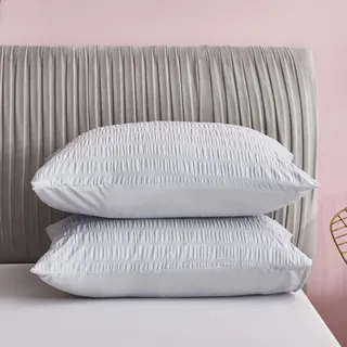 Freyamy Seersucker Kissenbezug 40x80cm 2er Set Hellgrau Geprägt Streifen Strukturiert Chic Kopfkissenbezug 100% Microfaser Weiche Kissenhülle Bequem Kissenbezug mit Reißverschluss