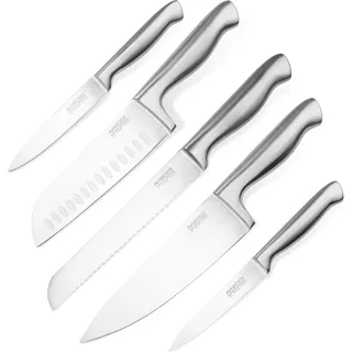 NIROSTA Star-Messer-Set, Verschiedene Messer mit Funktionsteil aus japanischem Edelstahl, Premium-Messer mit handlichem Griff, hochwertige Messer für jeden Anlass (Farbe: Silber), Menge: 1 x 5er Set - Silber
