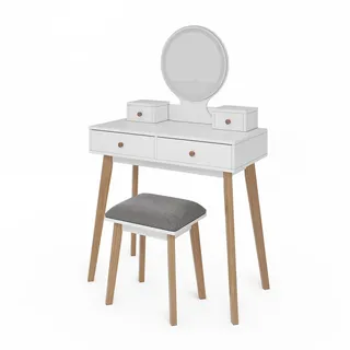 Vicco Schminktisch Finya Weiß 80 cm mit LED Spiegel und Hocker, Model 40317 - Weiß