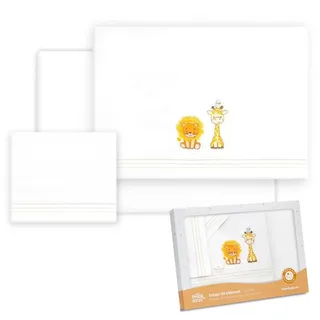 Interbaby Baby-Bettwäsche aus Baumwolle – Auto/Moses/Babywanne – Löwe Giraffe Vogel – 3-teiliges Set – Spannbettlaken + Bettbezug + Kissenbezug