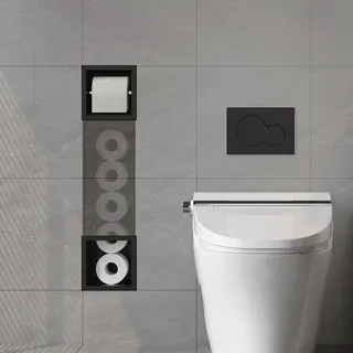 Neohomee Unterputz-Schrankmodul Edelstahl mit Toilettenpapierhalter Eingebaute Badezimmerschrank Schmal Toilettenschrank, 74 x 15 x 14 cm, Schwarz