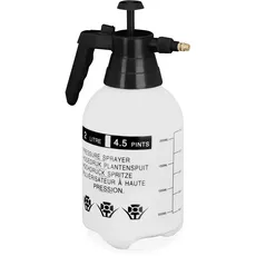 Bild von Drucksprüher 2 Liter, einstellbare Messingdüse, Wasser & Unkrautvernichter, Sprühflasche Garten, weiß/schwarz