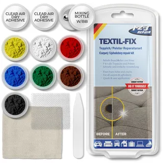1-2-3 REPAIR® Polster Reparaturset - Professionelles Brandloch Reparaturset für alle Polster & Teppiche - 13 TLG. mehrfarbiges Sofa Reparatur Set - Schnell & einfach Polster Couch & Autositz Flicken