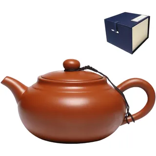 NIUKOMY Yixing Zisha Teekanne 400ML, Chinesische Handgefertigte Teekannen Ton mit Geschenkbox, Groß Kung Fu Lila Tonkessel für Losen Tee, Rotbraun