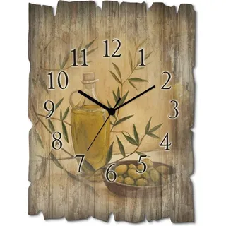 ARTland Holz Wanduhr Quarzuhr - schwarzer Zeiger Oliven und Zitronen Größe: 30x40 cm - Creme