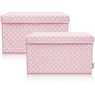 Lifeney 2-Set Aufbewahrungsbox Kinder (37x25x21cm) I Aufbewahrungskorb für Kinderzimmer und Wohnbereich I Kinder Aufbewahrungskiste (Rosa Punkte)