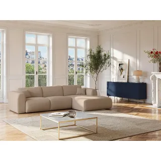 Großes Ecksofa - Ecke rechts - Samt-Stoff - Beige - POGNI von Maison Céphy