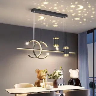 Bellastein Moderne LED Esstisch Hängelampe Neu Entwurf sternenklarer Himmel Pendelleuchte Höhenverstellbar Fernbedienung Hängeleuchte für Esszimmer Wohnzimmer Büro Pendellampe (Schwarz)