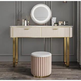 Edler Schminktisch 2x Schubladen Frisiertisch Luxus Kosmetikkommode - Beige