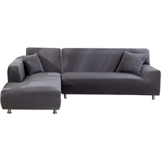 Bild Sofa Überwürfe elastische Stretch Sofabezug 2er Set 3 Sitzer für L Form Sofa inkl. 2 Stücke Kissenbezug (Grau)