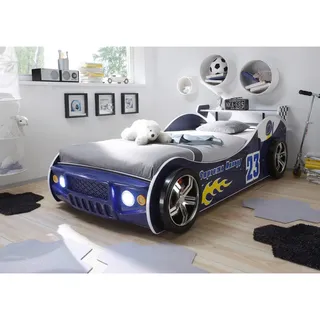 Autobett , Blau , Holzwerkstoff , Höhe ca. 25 cm , 90x200 cm , Beleuchtung, für Rollrost geeignet , Babymöbel & Kindermöbel, Kinderzimmer & Jugendzimmer, Kinderbetten, Kinderbetten & Jugendbetten