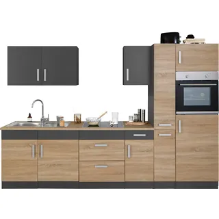 Küchenzeile KOCHSTATION "KS-Gera", grau (küche: natur, front: eiche sonoma, anthrazit, korpus: anthrazit, arbeitsplatte: eiche sonoma), B:300cm H:200cm T:60cm, Komplettküchen-Sets, Küchenzeile, Breite 300 cm, wahlweise mit E-Geräten, mit Arbeitsplatte